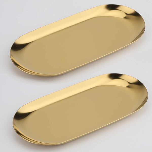 Stainless Steel Decorative Tray, Set of 2, 7 Inch Long, Jewelry Dish