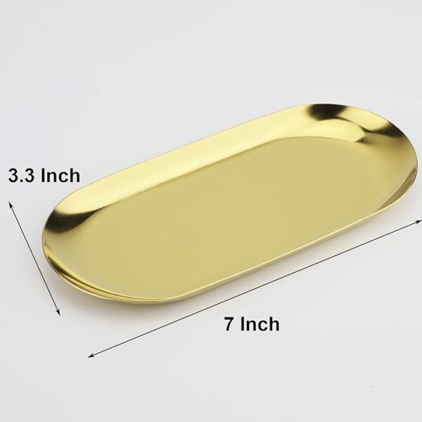 Stainless Steel Decorative Tray, Set of 2, 7 Inch Long, Jewelry Dish - Image 3
